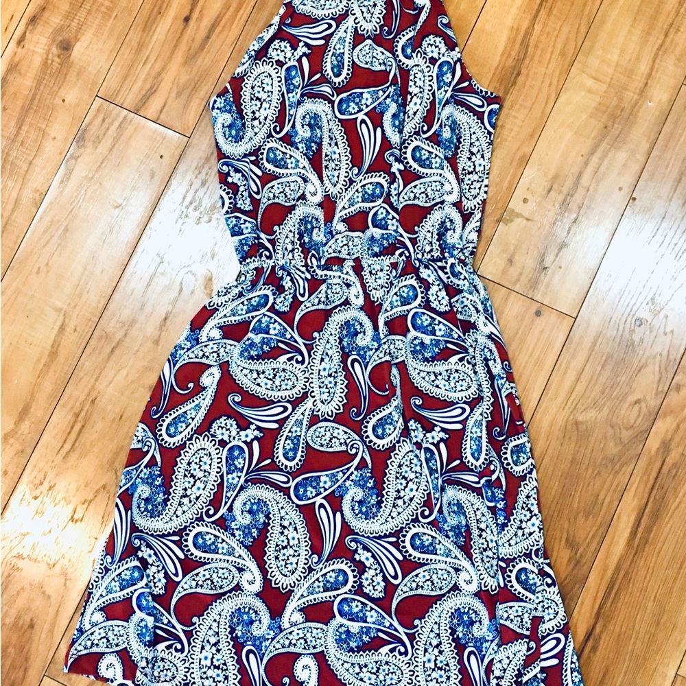 Banana Republic paisley summer work date sleeveless dress blue red small…